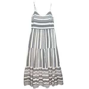 Vero Moda Women’s Off White Black 100% Cotton Boho Print Tiered Maxi Dress M‎